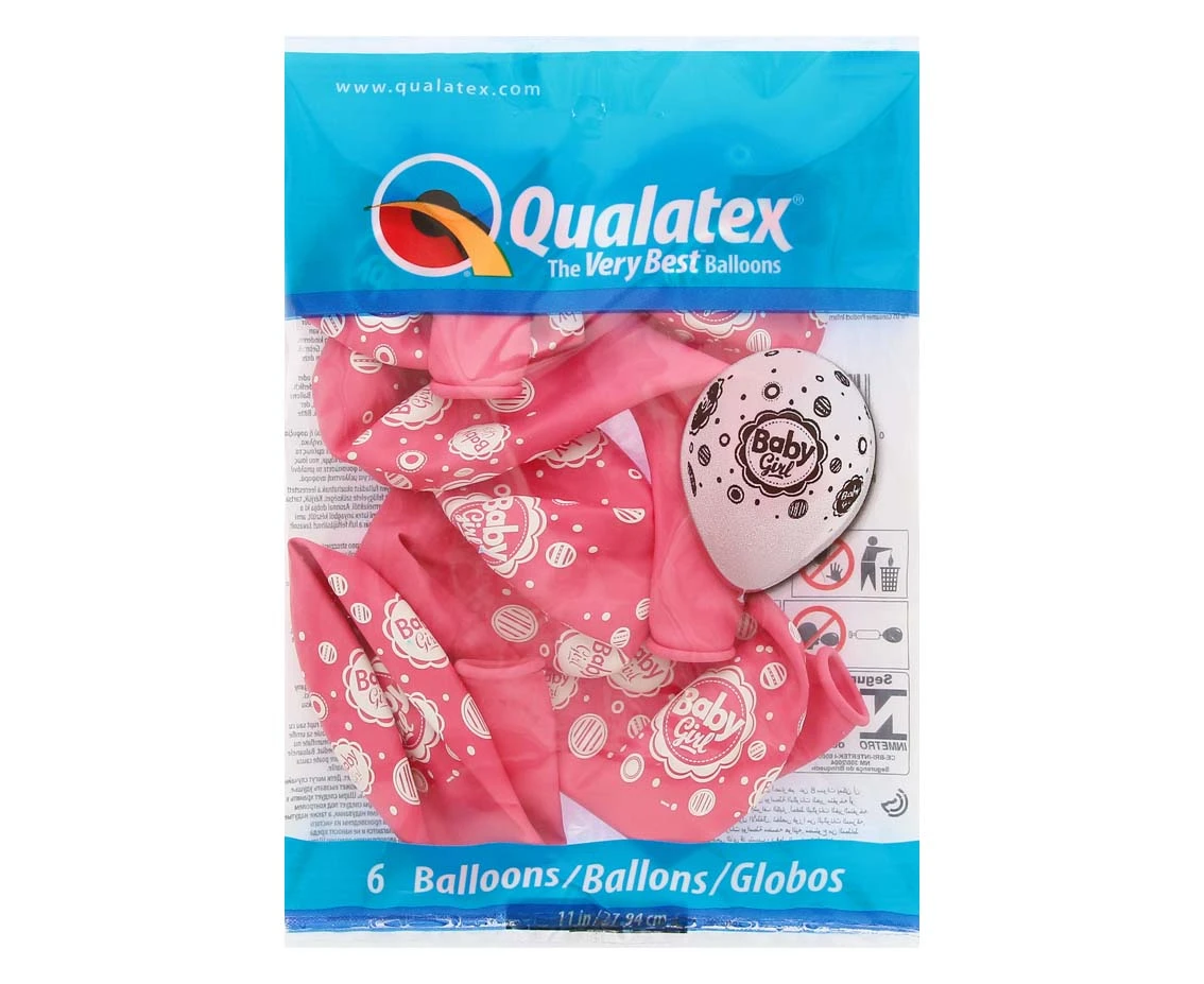 Balony Anagram 11", QL "Baby Girl", grochy mix: jasnoróżowe, różowe, lawendowe, 6szt. KK