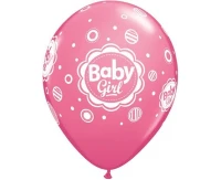 Balony Anagram 11", QL "Baby Girl", grochy mix: jasnoróżowe, różowe, lawendowe, 6szt. KK