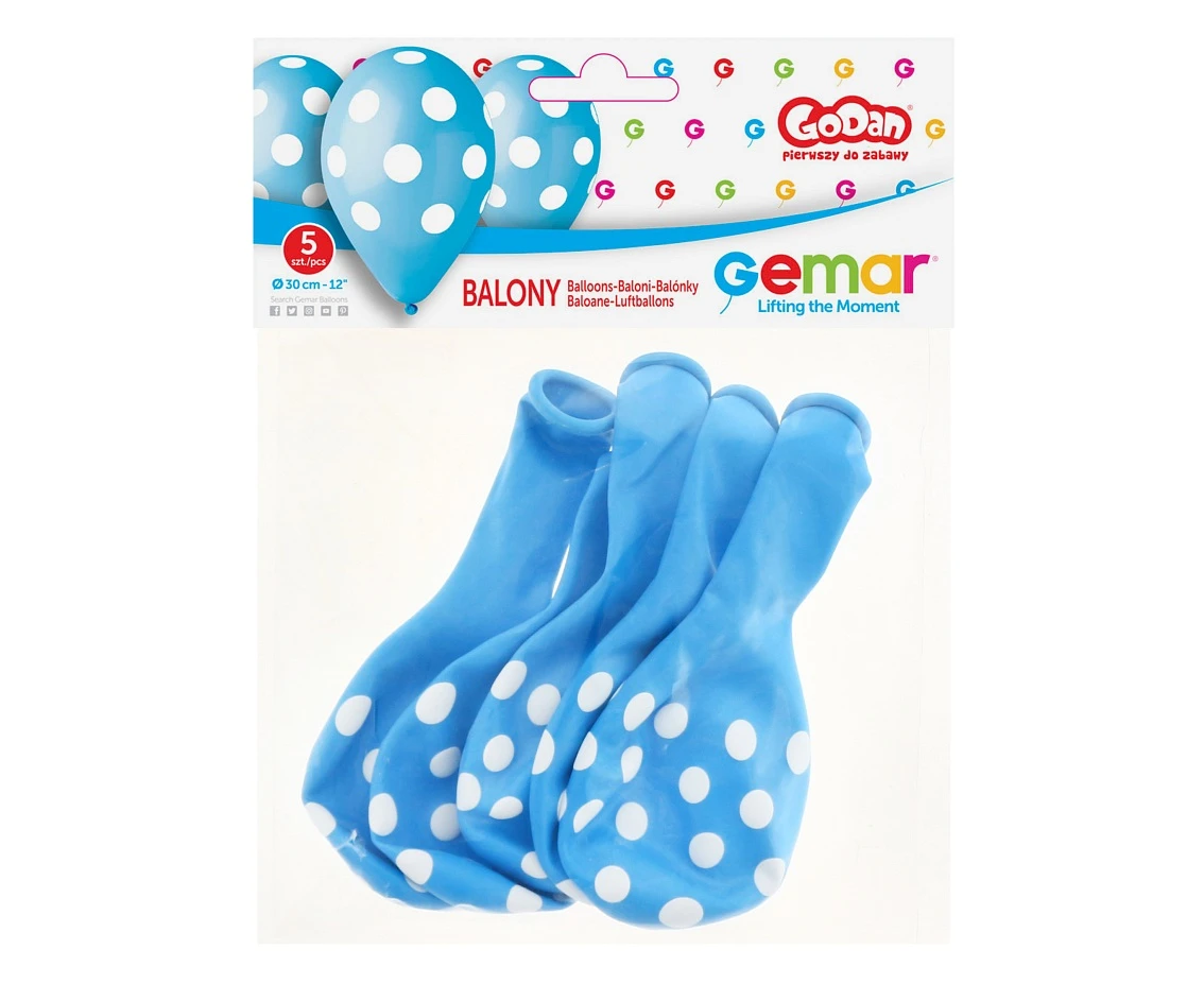 Balony Gemar 12", pastel premium grochy, błękitne, 5szt. KK