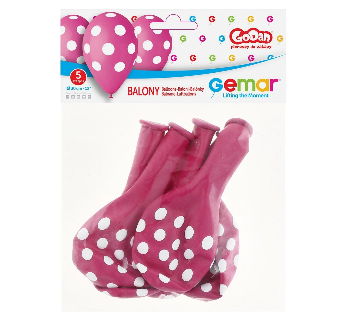 Balony Gemar 12", pastel premium grochy, ciemnoróżowe, 5szt.