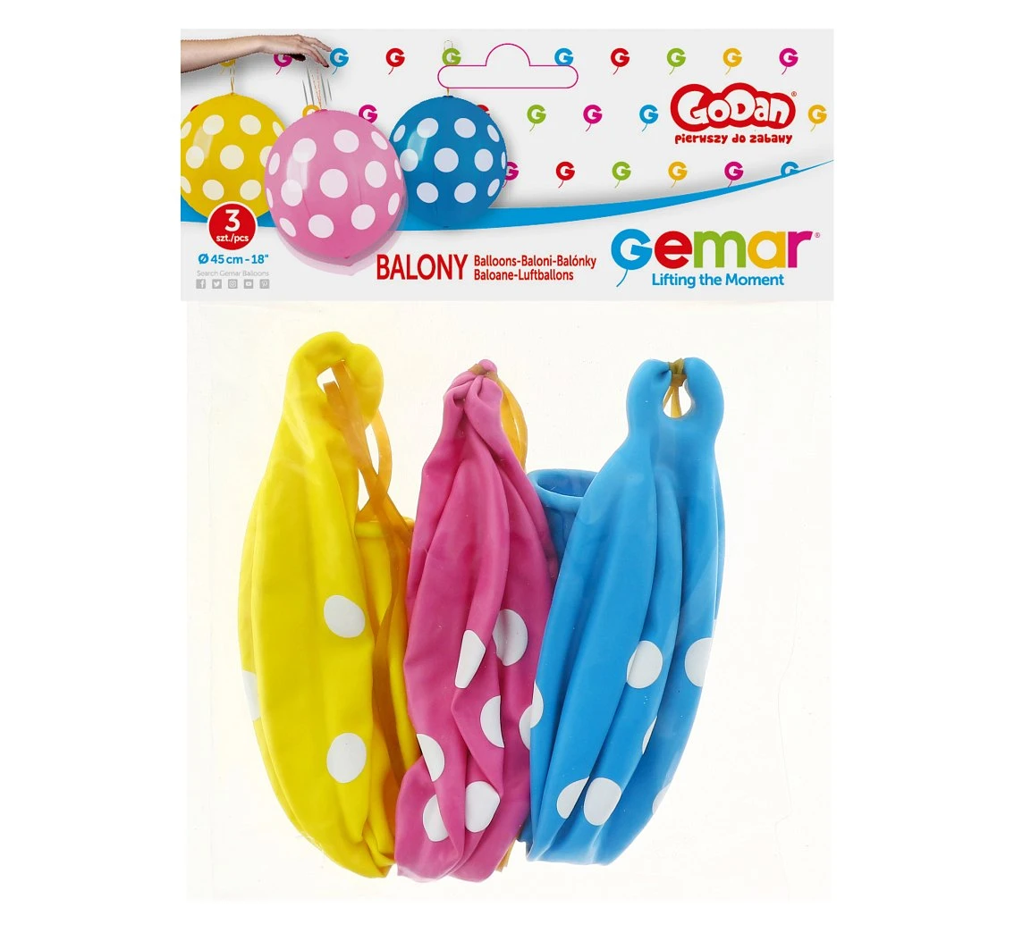 Balony Gemar, pastel premium grochy, piłki z gumką, 3szt. KK