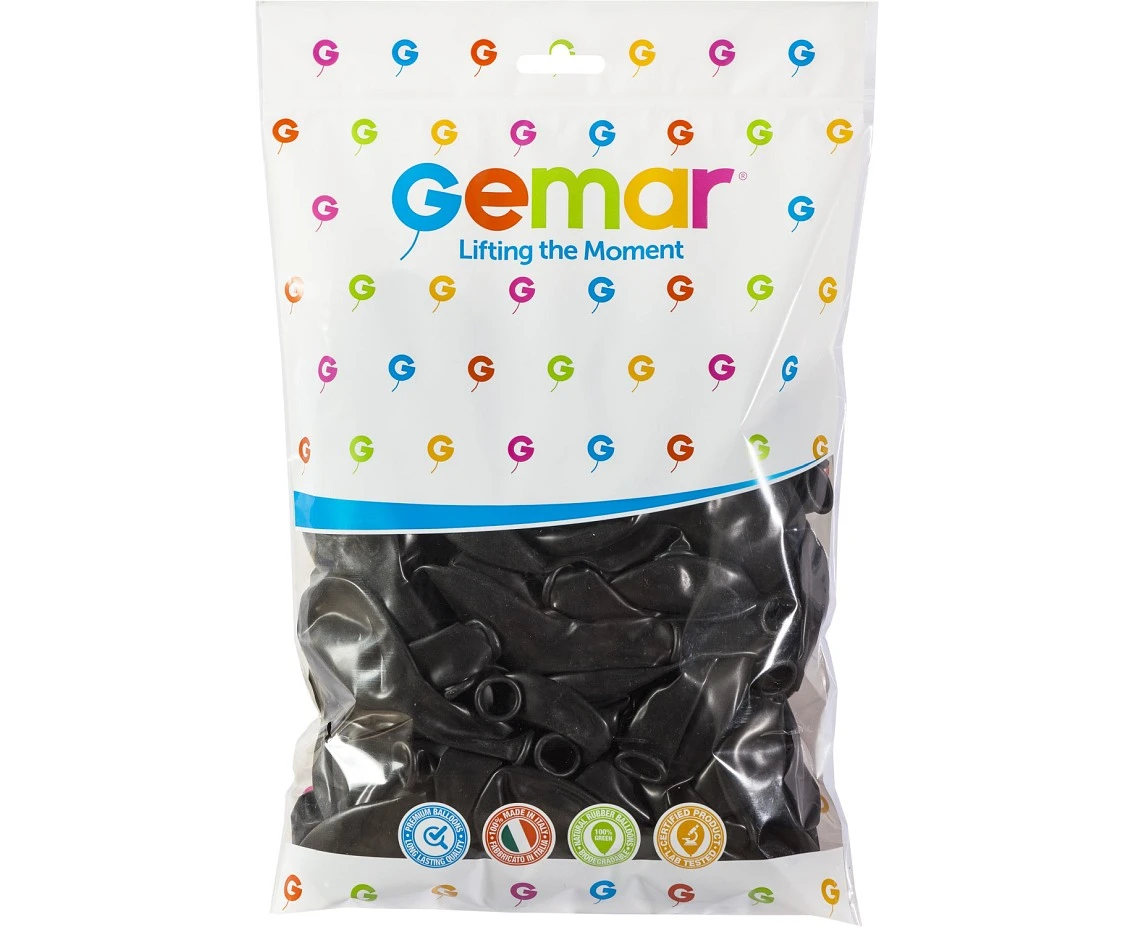 Balony Gemar 9", pastel czarne, 100szt.