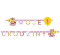 Girlanda "Moje 1 Urodziny", 1 szt., różowa, 1.9 m KK