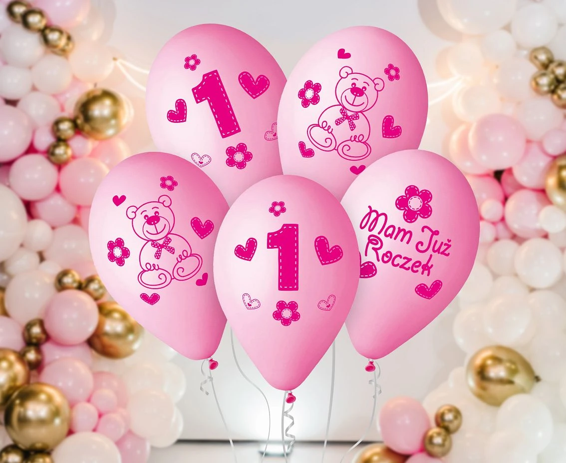 Balony Gemar 12", premium moje 1 urodziny (różowy), 5szt.