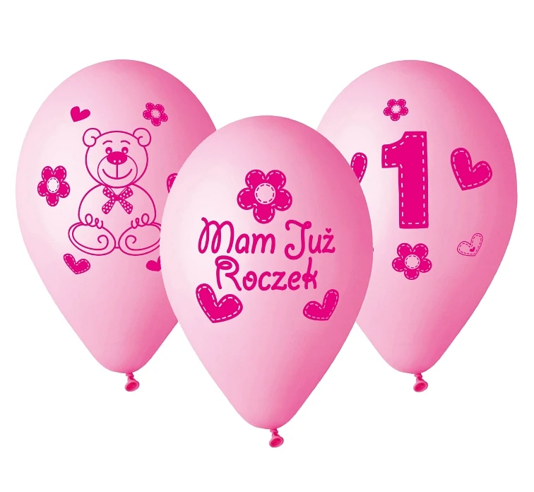 Balony Gemar 12", premium moje 1 urodziny (różowy), 5szt.