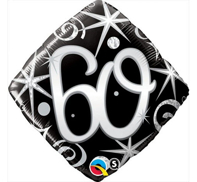 Balon foliowy 18" QL SHP "60, czarny serpentyny i gwiazdki" KK
