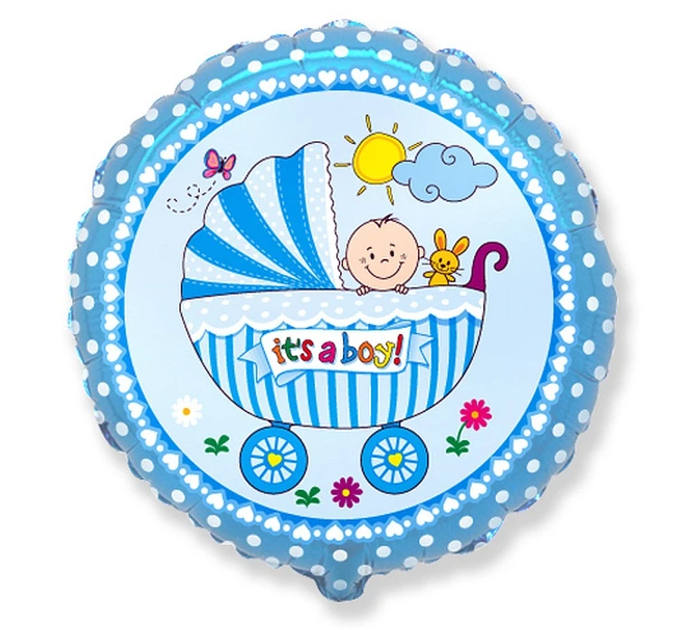 Balon foliowy 18" FX - Wózek dla chłopca, niebieski, niepakowany