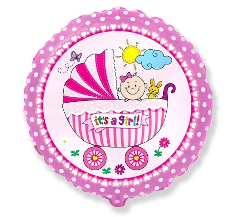 Balon foliowy 18" FX - Wózek dla dziewczynki, różowy, niepakowany KK