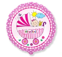 Balon foliowy 18" FX - Wózek dla dziewczynki, różowy, niepakowany KK
