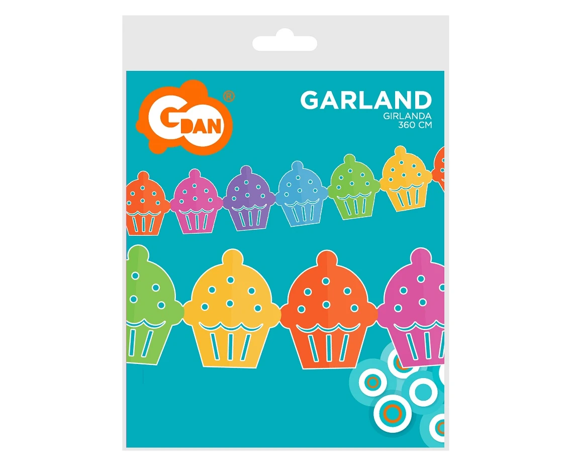 Girlanda papierowa Kolorowe babeczki, 360x15.1x18cm KK