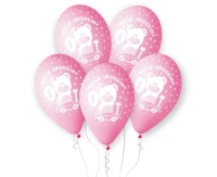 Balony Gemar 12", premium "moje 1 urodziny", różowe, dla dziewczynki, 5szt. KK