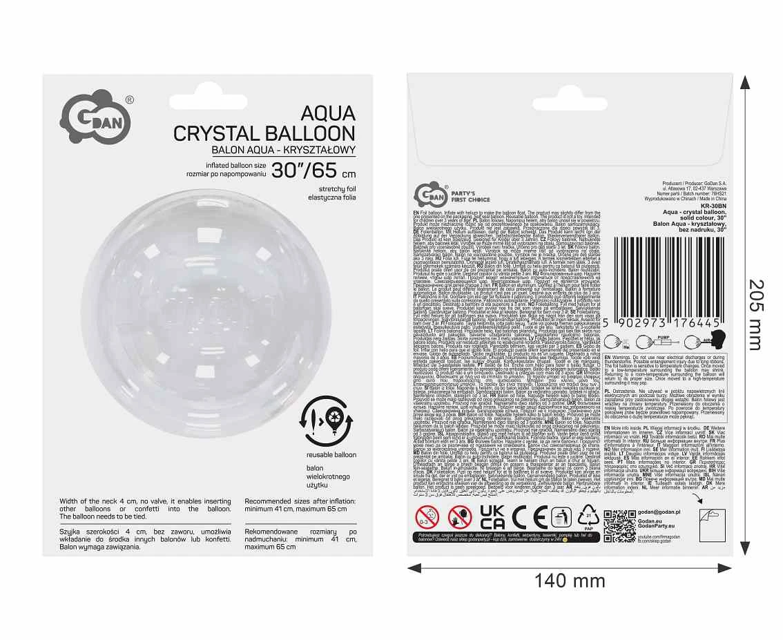 Balon Aqua - kryształowy, bez nadruku, 30" AA