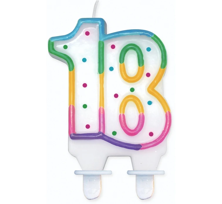 Świeczka cyferka z kropeczkami "18", 8 cm KK