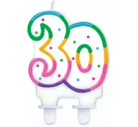Świeczka cyferka z kropeczkami "30", 8 cm KK