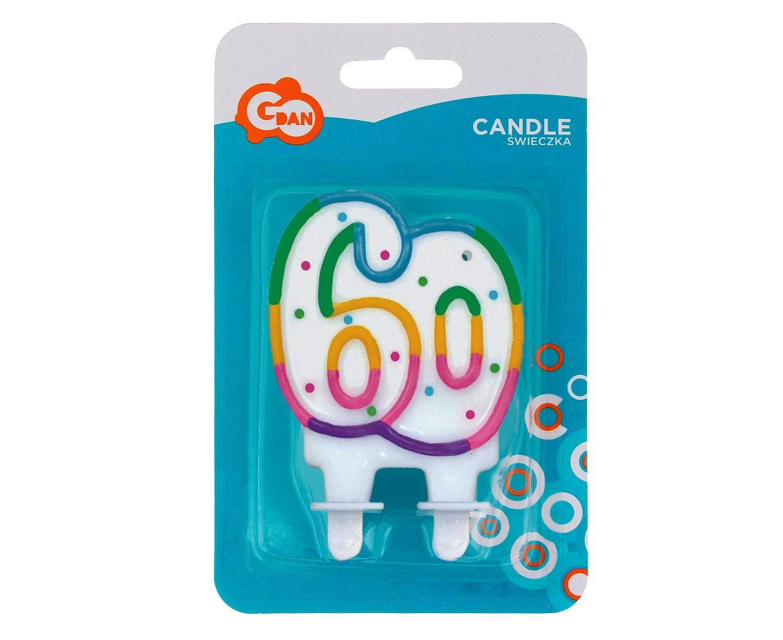 Świeczka cyferka z kropeczkami "60", 7 cm KK