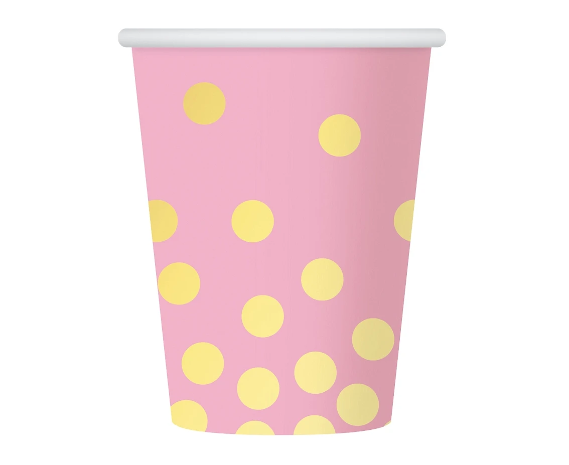 Kubeczki papierowe "Złote groszki", różowe, 270 ml, 6 szt. KK