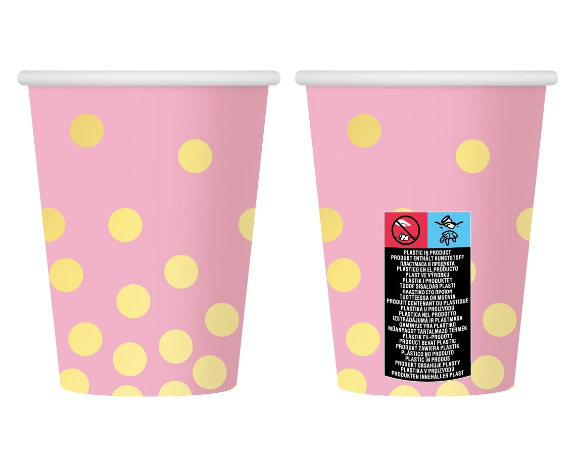 Kubeczki papierowe "Złote groszki", różowe, 270 ml, 6 szt. KK