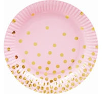 Talerzyki papierowe "Złote groszki", 18 cm, różowe, 6 szt. KK