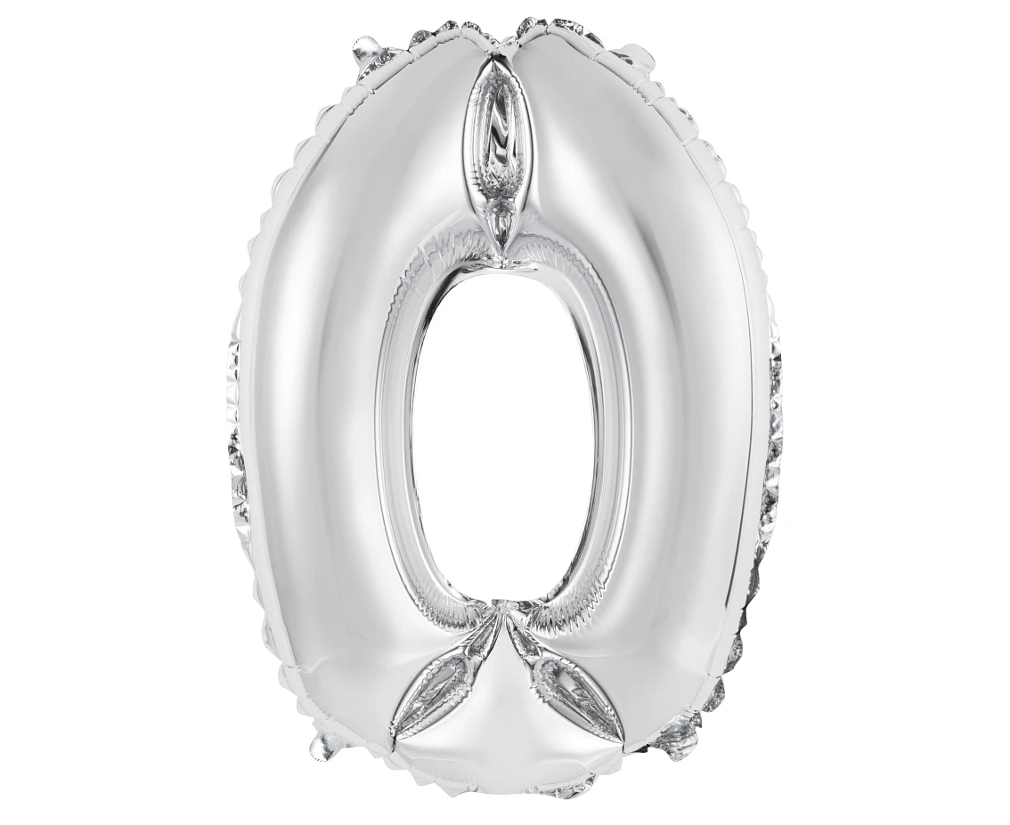 Balon foliowy "Cyfra 0", srebrna, 35 cm KK