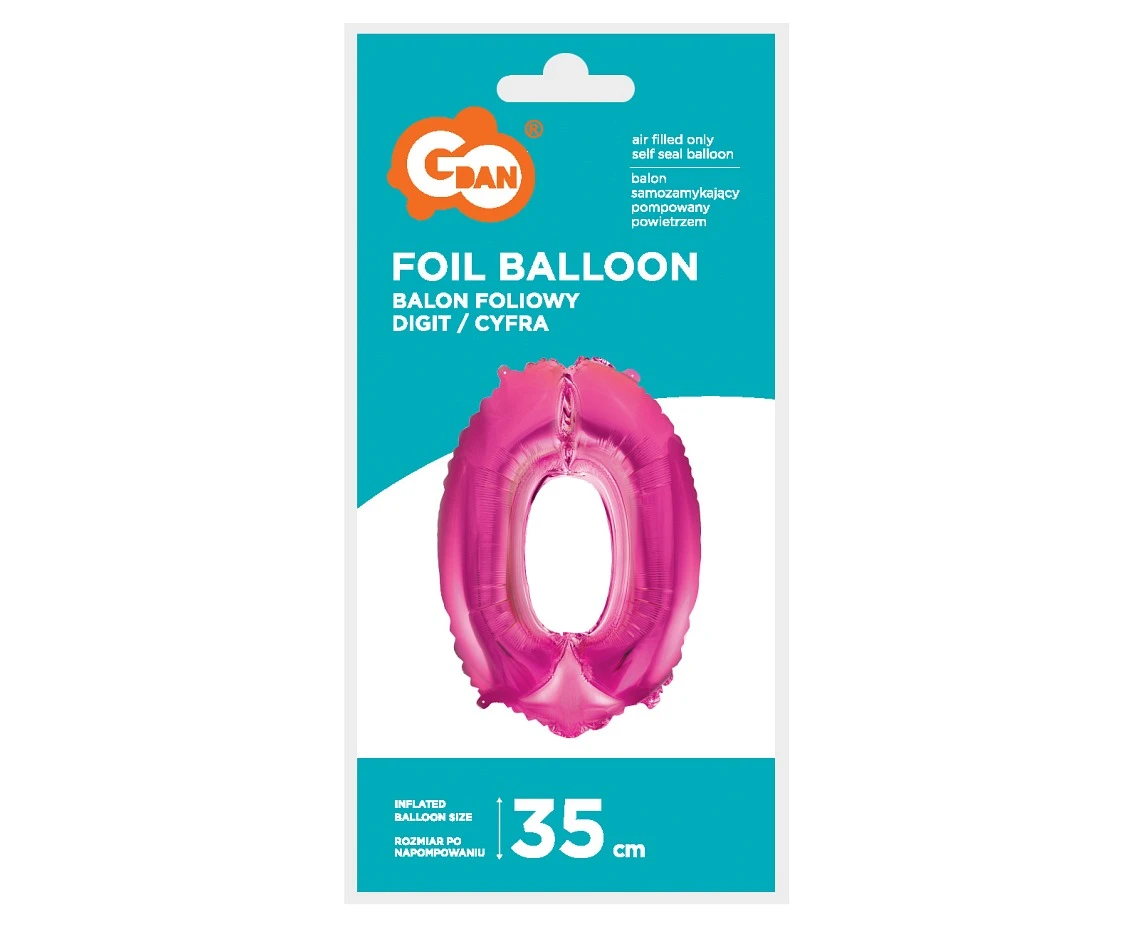 Balon foliowy "Cyfra 0", różowa, 35 cm KK