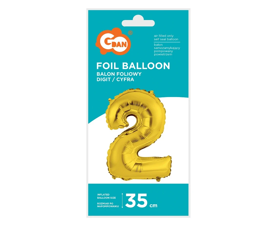 Balon foliowy "Cyfra 2", złota, 35 cm