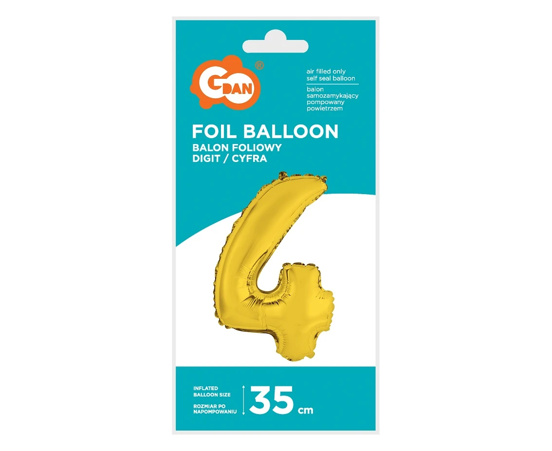 Balon foliowy "Cyfra 4", złota, 35 cm