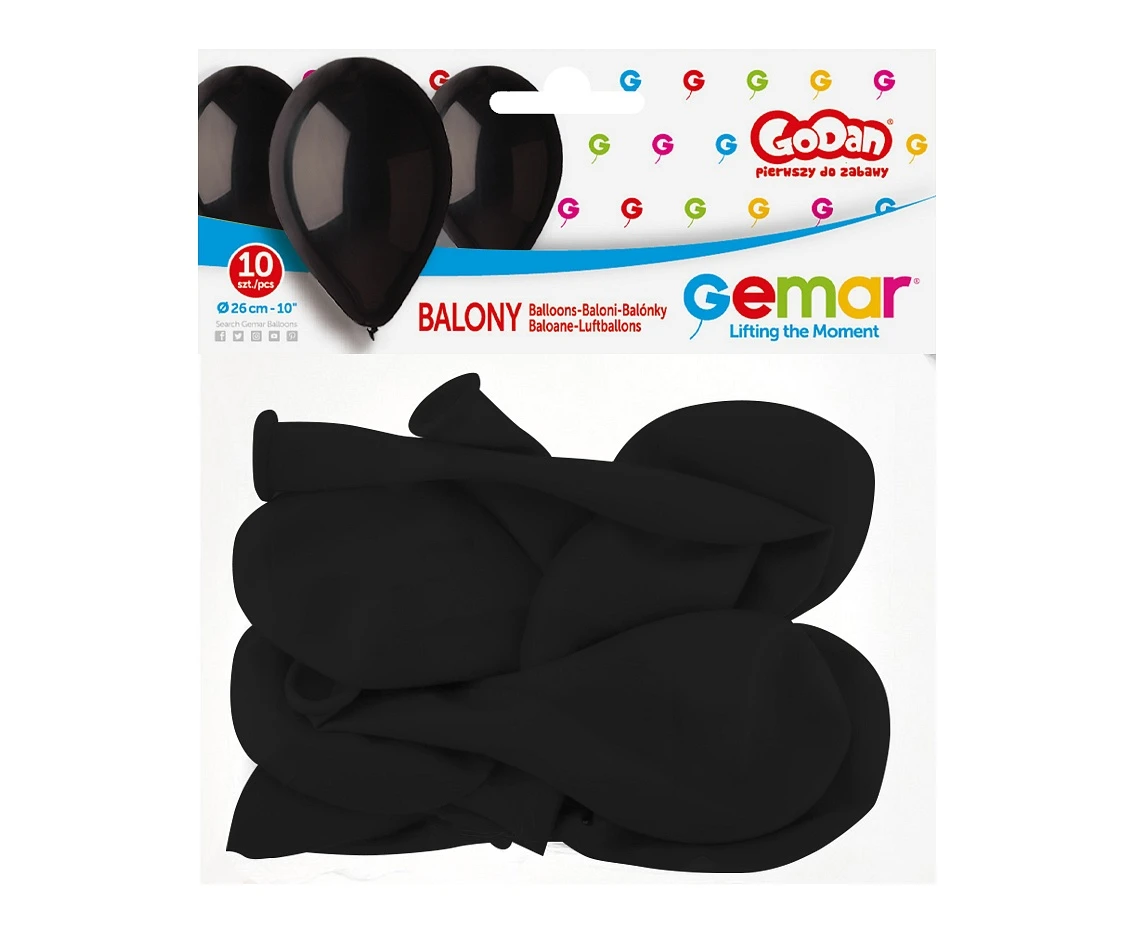 Balony Gemar 10", pastel premium czarne, 10szt.