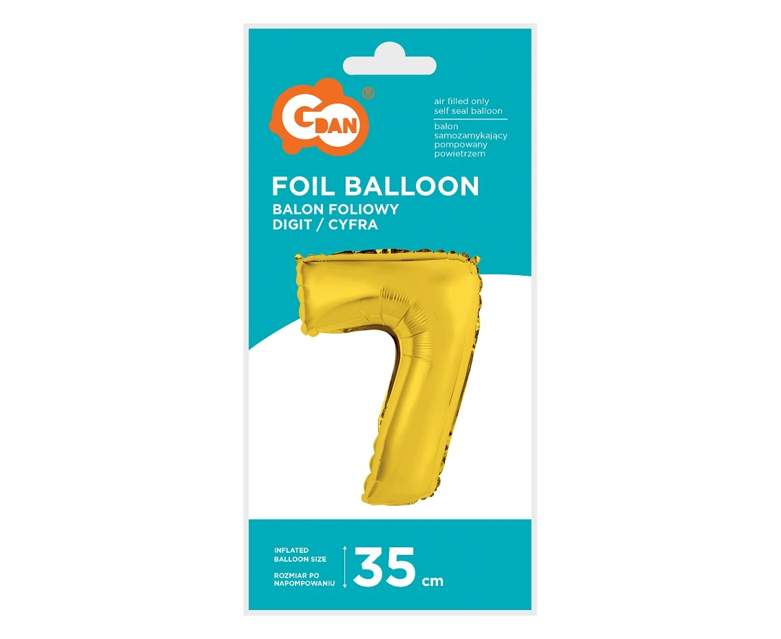 Balon foliowy "Cyfra 7", złota, 35 cm