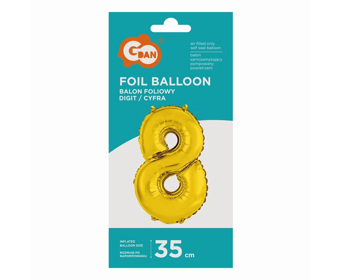 Balon foliowy "Cyfra 8", złota, 35 cm