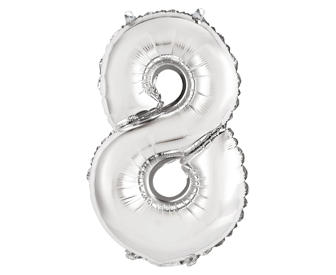 Balon foliowy "Cyfra 8", srebrna, 35 cm KK
