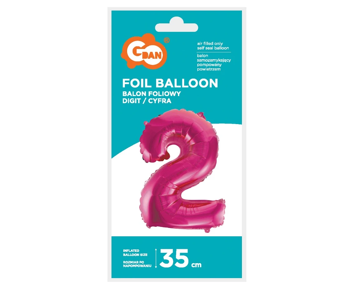 Balon foliowy "Cyfra 2", różowa, 35 cm KK