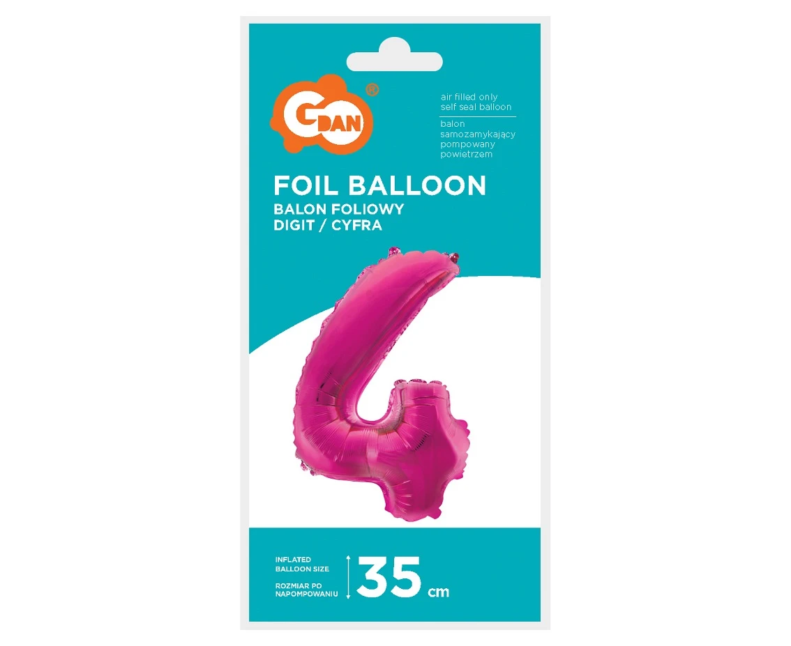 Balon foliowy "Cyfra 4", różowa, 35 cm KK