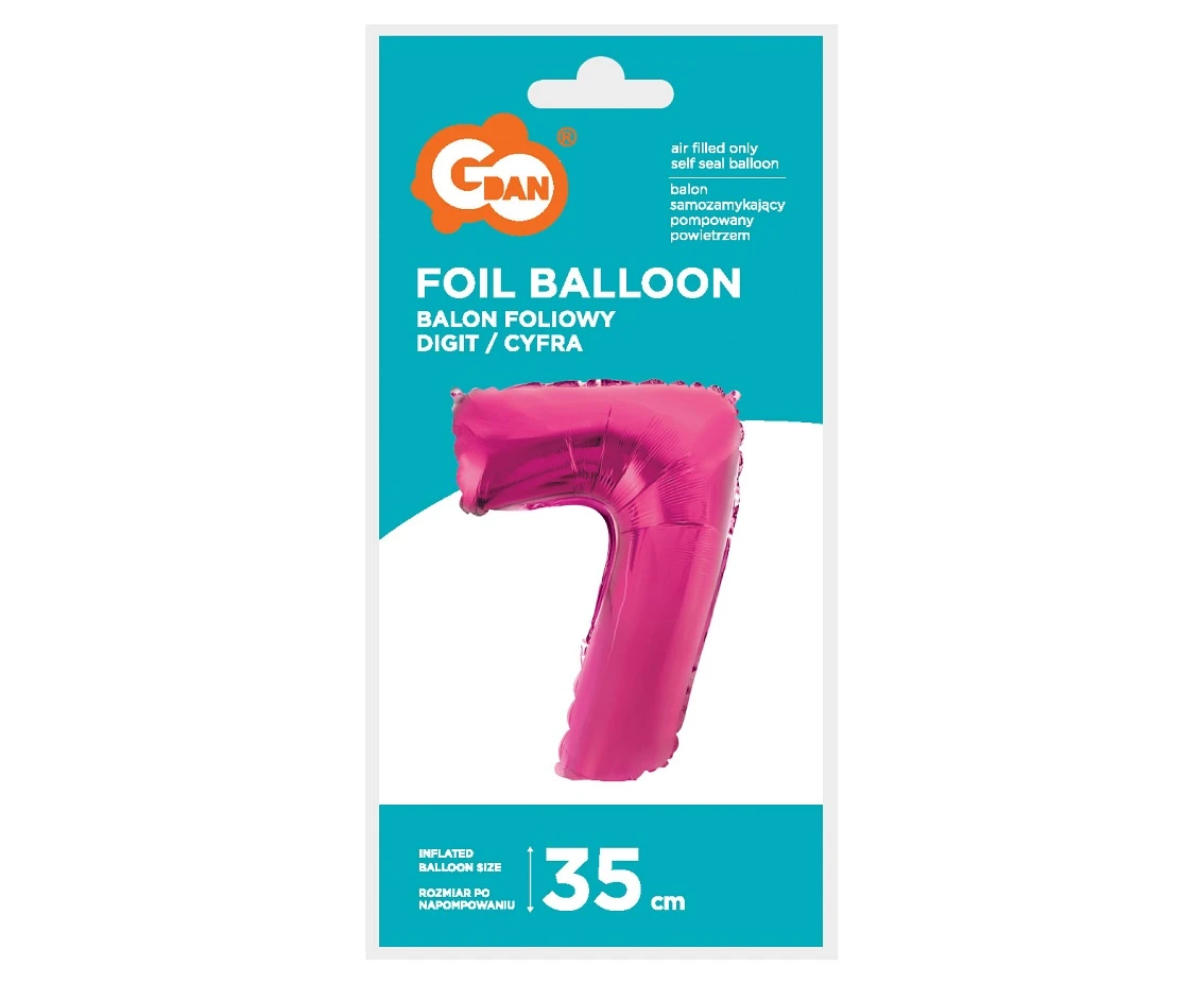 Balon foliowy "Cyfra 7", różowa, 35 cm KK