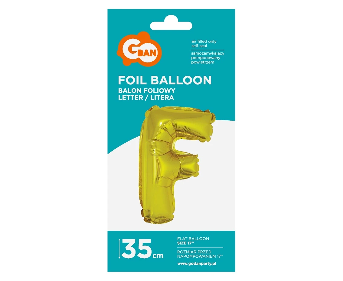 Balon foliowy "Litera F", złota, 35 cm KK
