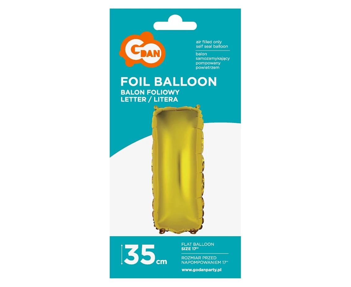 Balon foliowy "Litera I", złota, 35 cm KK
