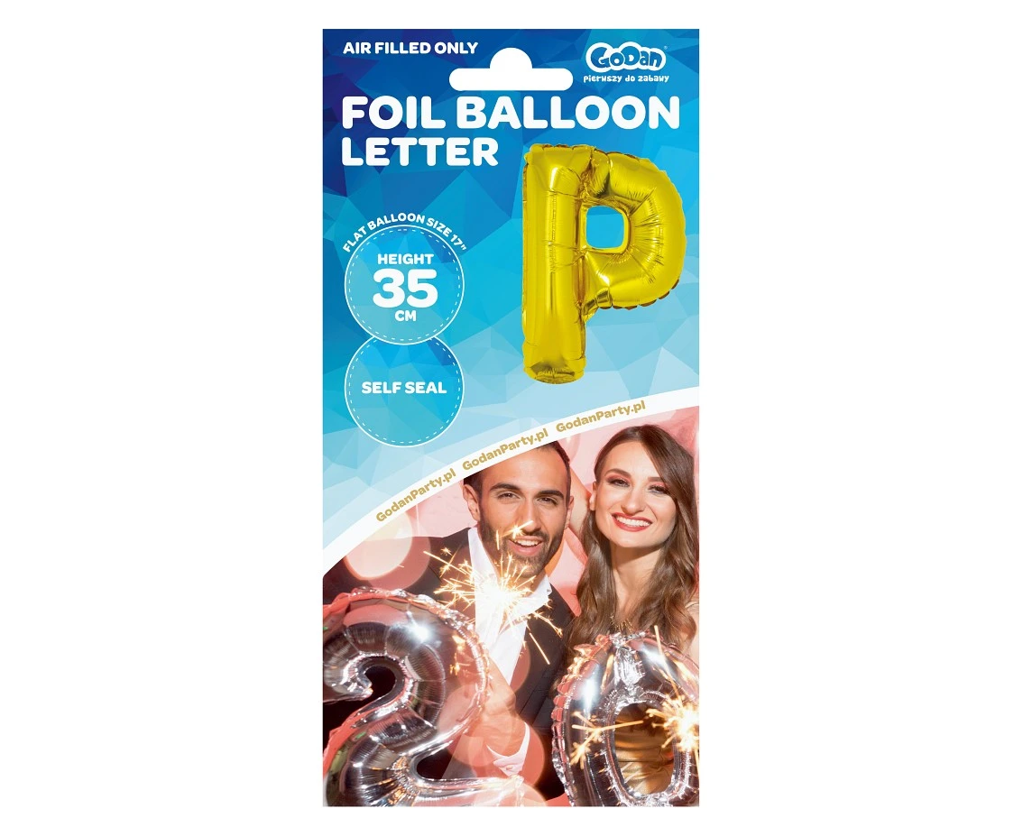 Balon foliowy "Litera P", złota, 35 cm KK