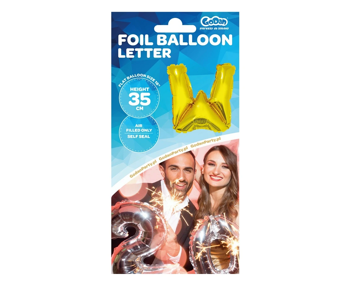 Balon foliowy "Litera W", złota, 35 cm KK