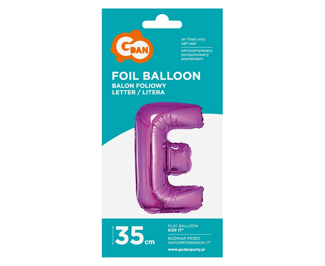 Balon foliowy "Litera E", różowa, 35 cm KK