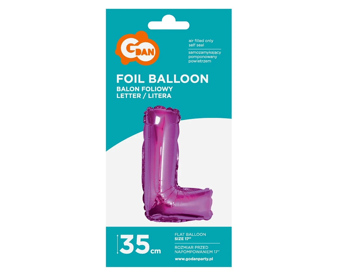 Balon foliowy "Litera L", różowa, 35 cm KK