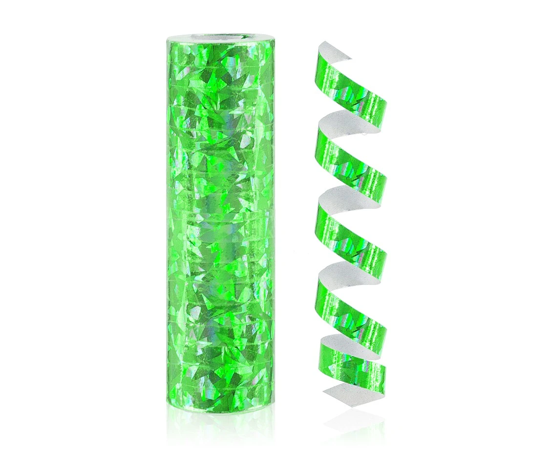 Serpentyna holograficzna bez etykiety - 4 m, zielona / 1 szt.
