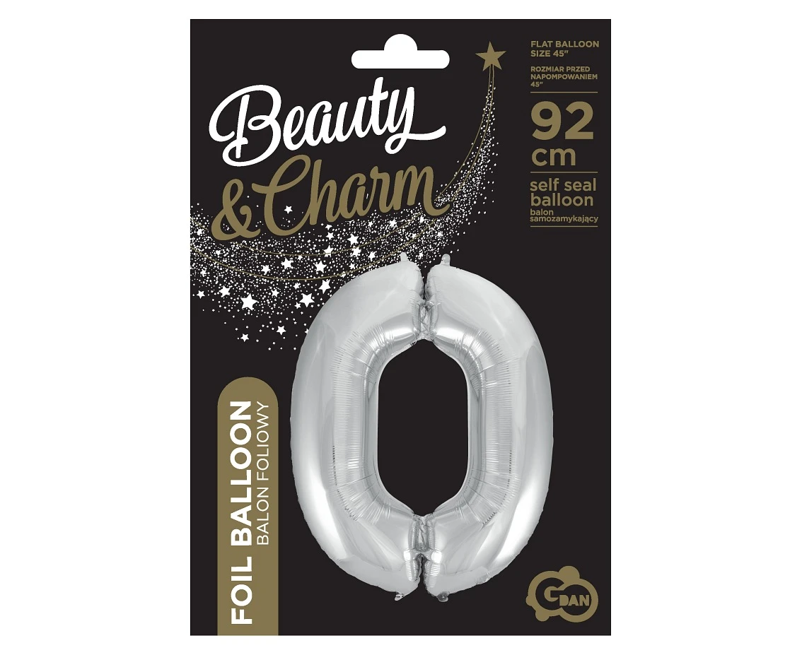 Balon foliowy B&C Cyfra 0, srebrna, 92 cm AA