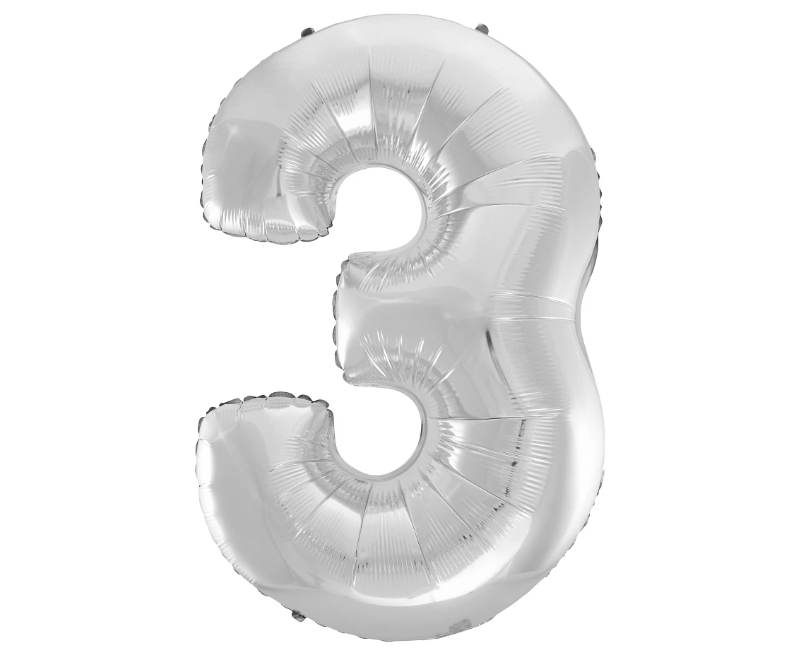 Balon foliowy B&C Cyfra 3, srebrna, 92 cm AA