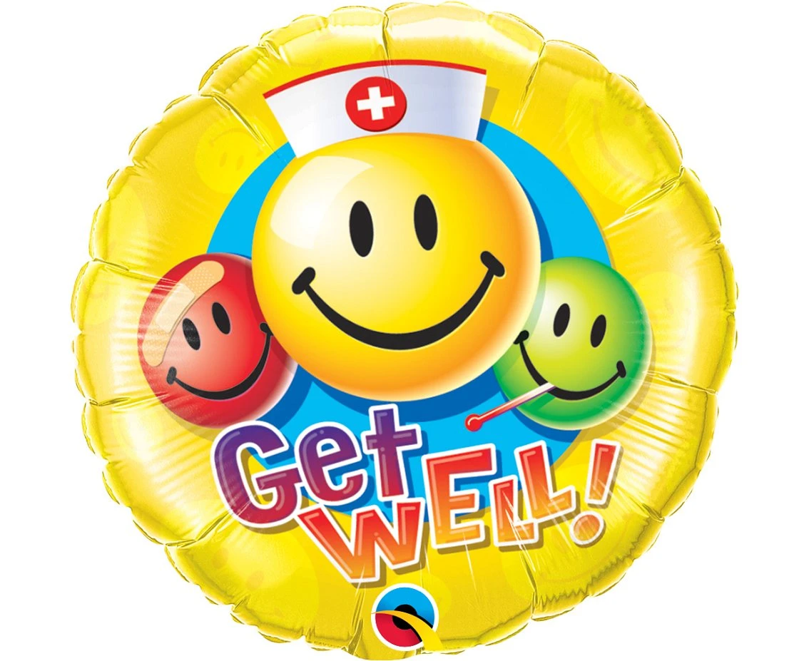 Balon foliowy 18" QL CIR "Get Well z uśmiechami" KK