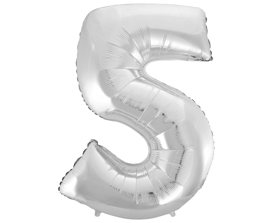 Balon foliowy B&C Cyfra 5, srebrna, 92 cm AA