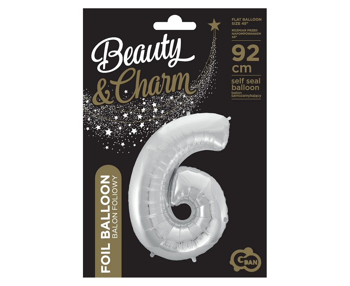 Balon foliowy B&C Cyfra 6, srebrna, 92 cm AA