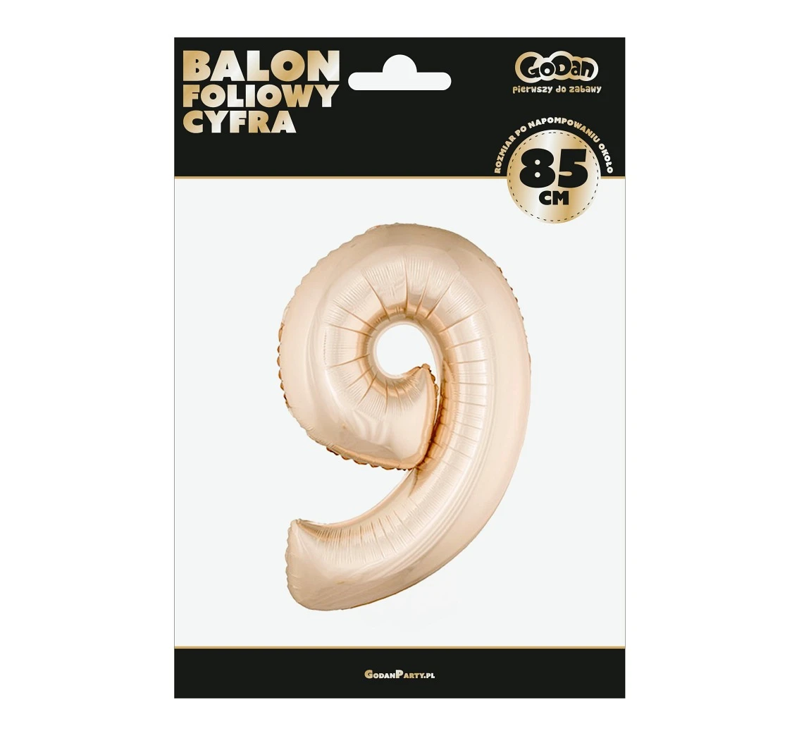Balon foliowy "Cyfra 9", różowo- złota, 92 cm KK
