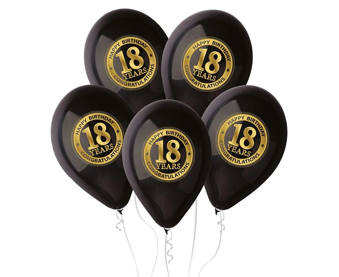 Balony Gemar 12", pastel premium "18 years", czarne, 5szt.