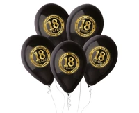 Balony Gemar 12", pastel premium "18 years", czarne, 5szt.
