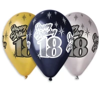 Balony Gemar 12", premium happy birthday 18, metalik, 6szt.