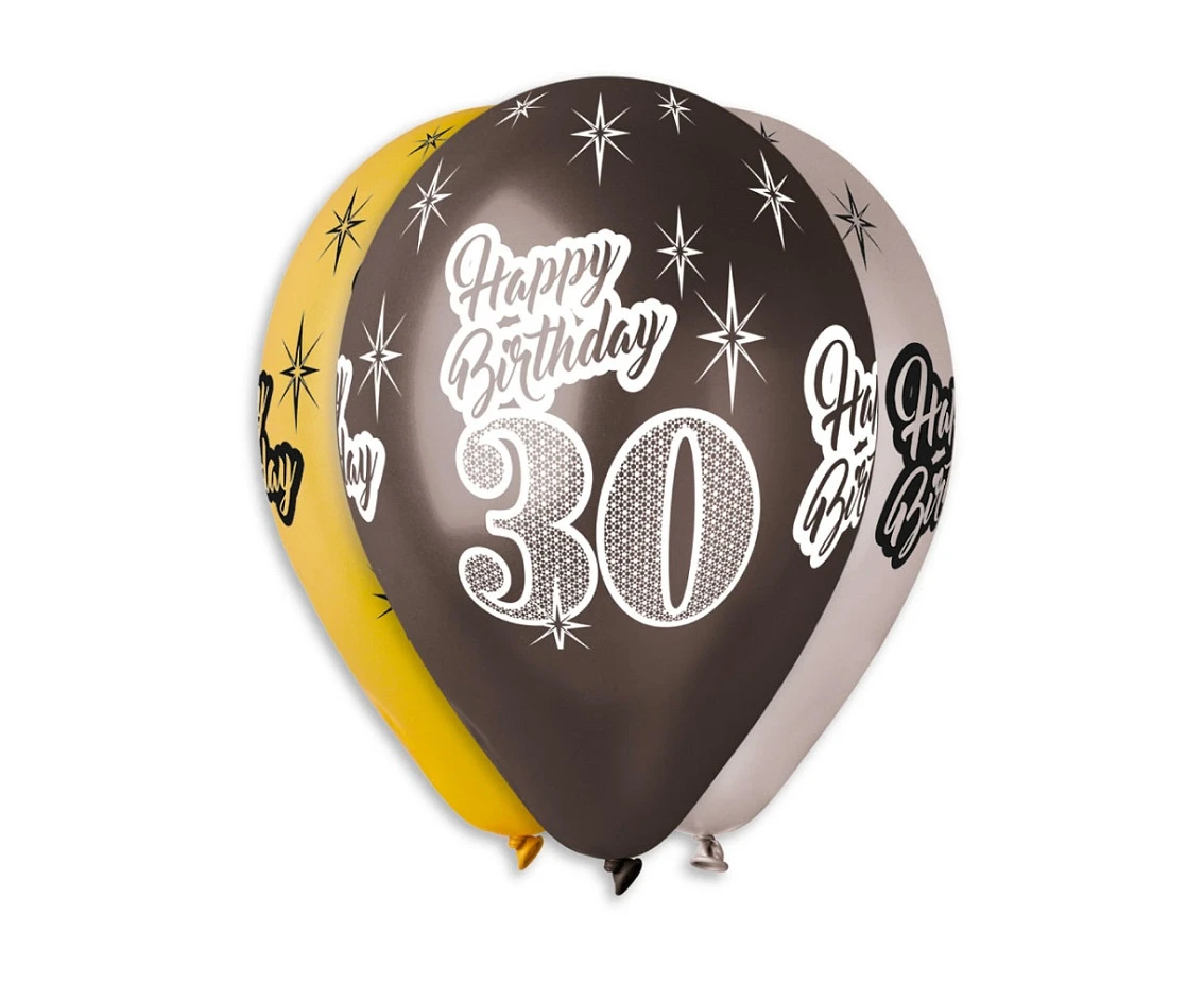Balony Gemar 12", premium happy birthday 30, metalik, 6szt.
